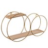 Fabulaxe Tiered Round Accent Floating Wall Mounted Shelf w/Metal Frame and Pine Wood Shelves, Gold QI004335.GD